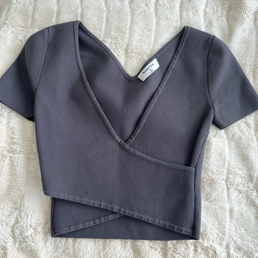 Babaton Grey Wrap Crop Top